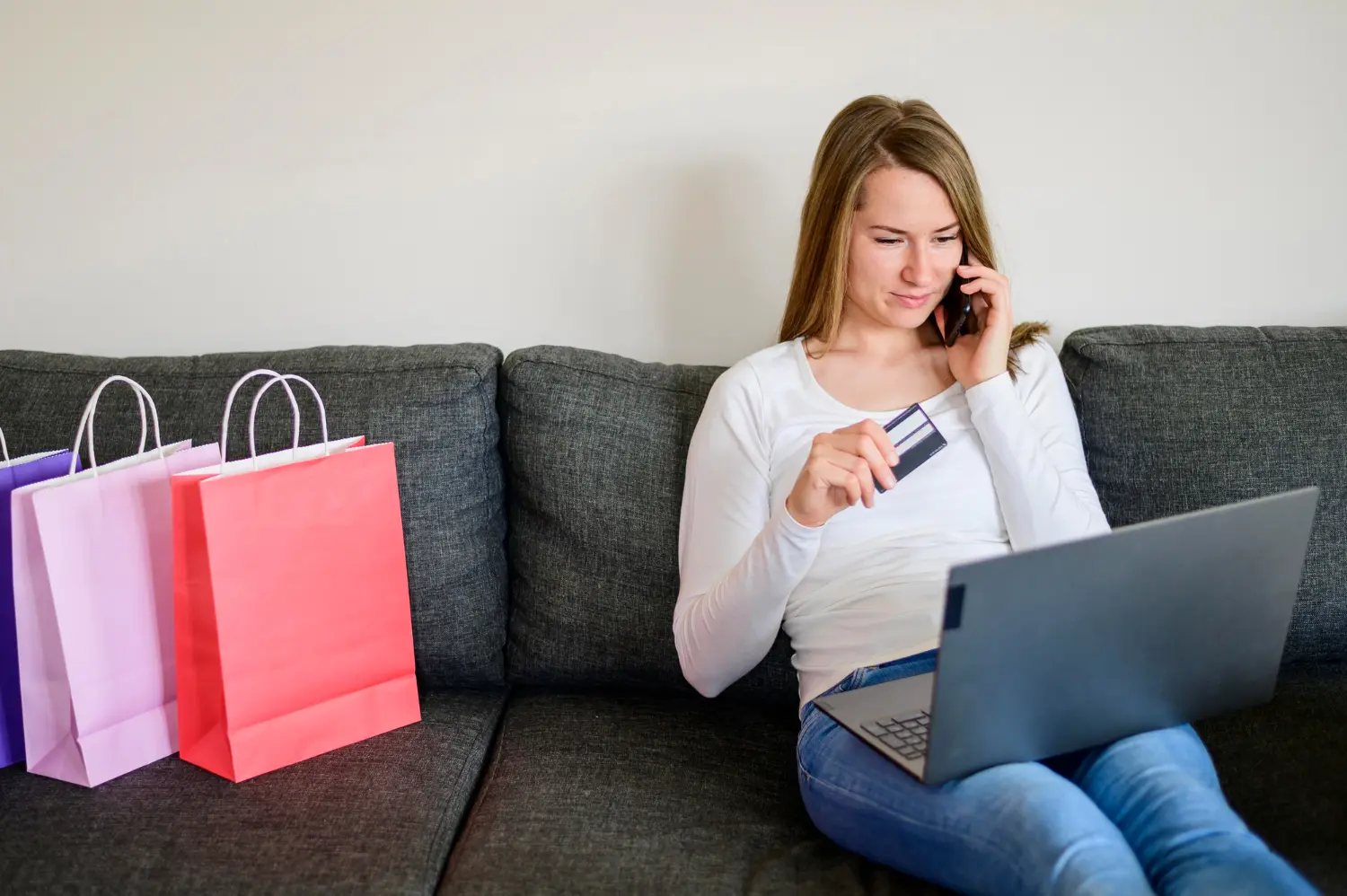 Woman shopping online from home