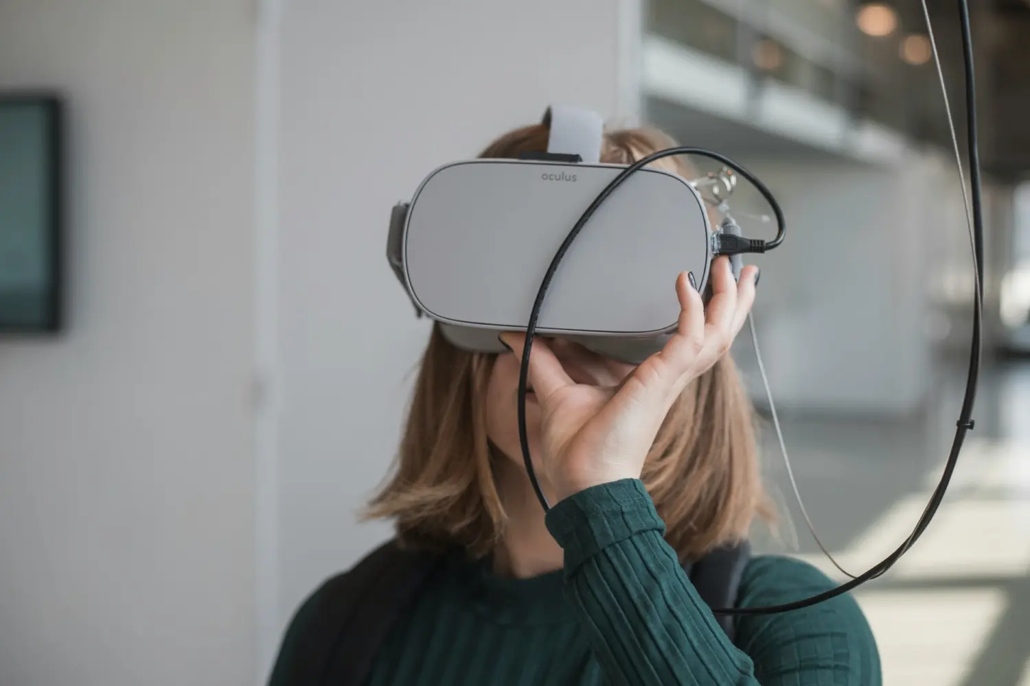 Person using virtual reality headset