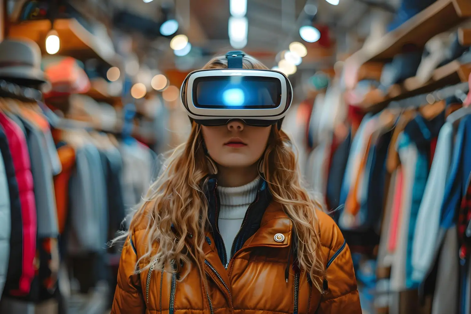 A woman trying on virtual clothes