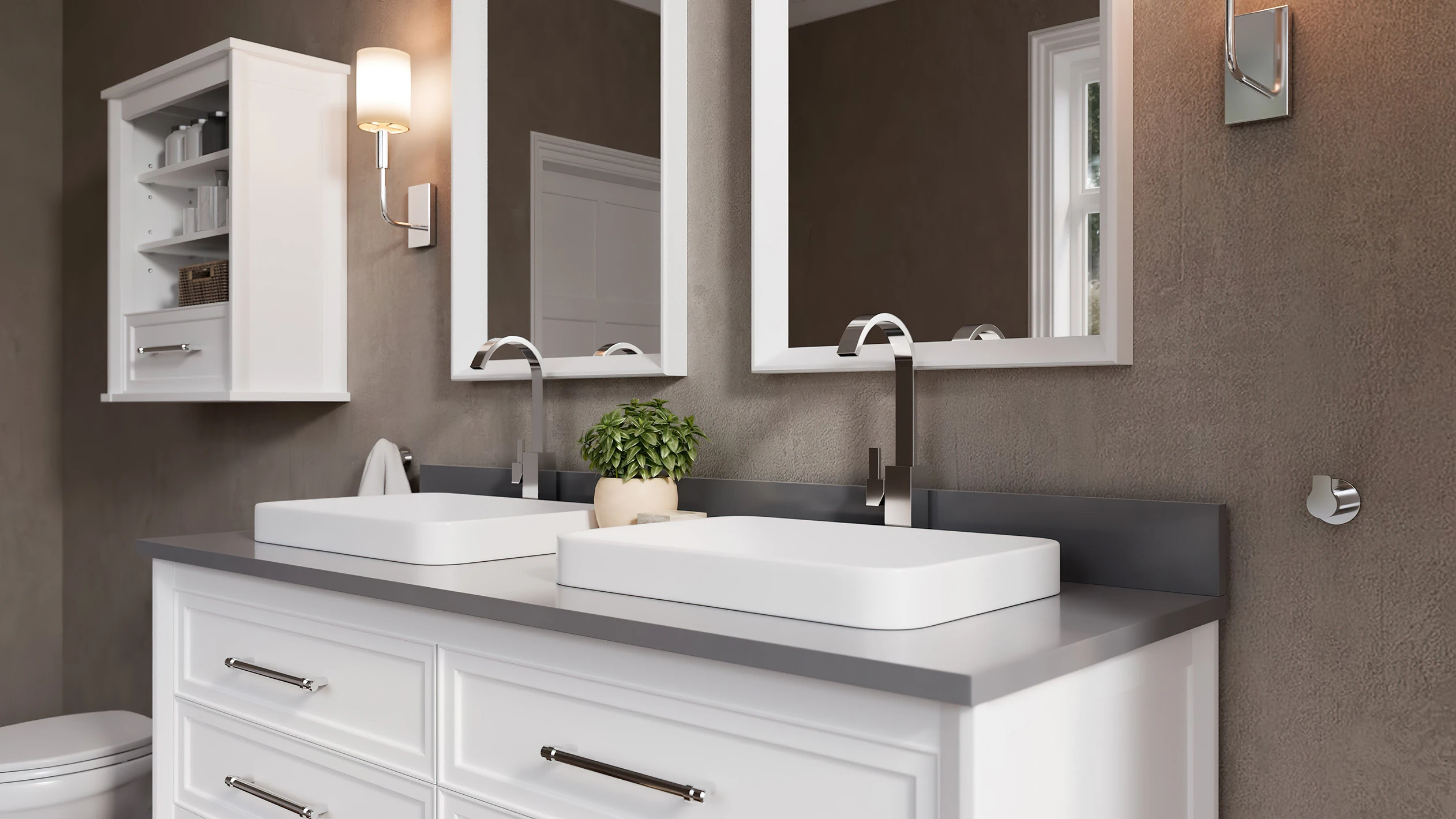 3D model of a bathroom vanity with double sinks