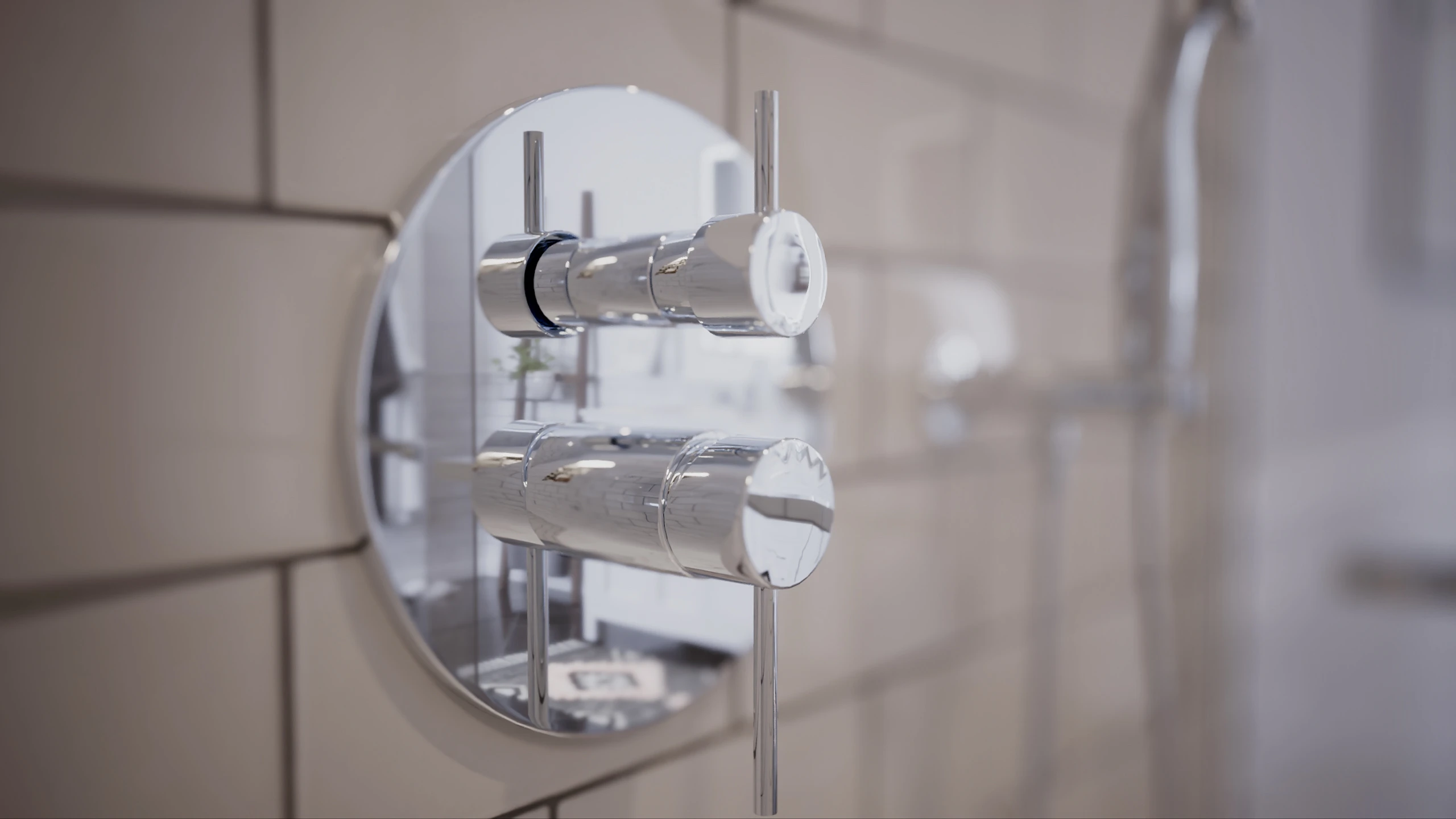 3D model of a modern chrome shower control