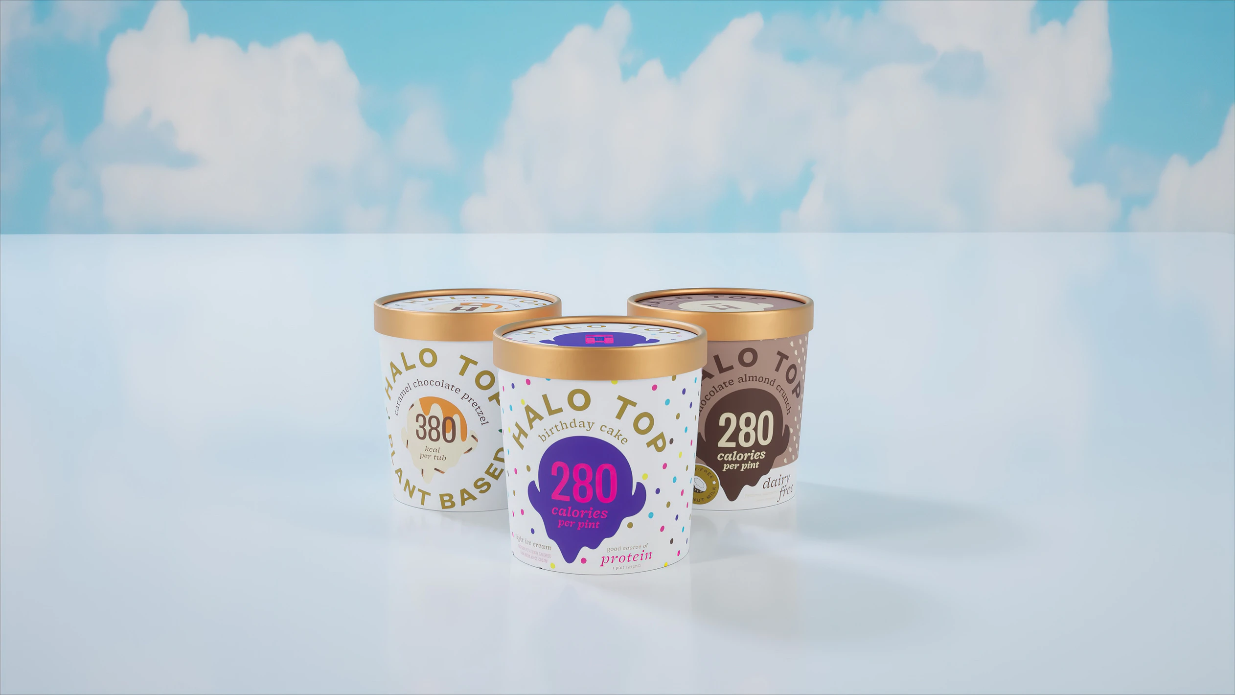 3D model of three Halo Top ice cream pints